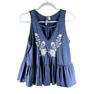 Alya Womens Tops Size M Soft Floral‎ Embroidered Cutout V-Neck Tank
